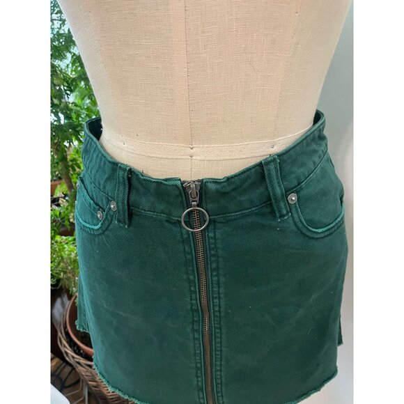 Free People We The Free Cotton Zip Up Women’s Size 26 Green Mini Denim Skirt - Picture 1 of 7